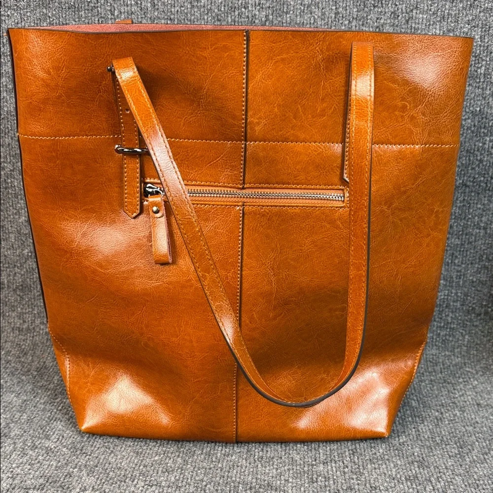 Kattee Cognac Brown Leather Tote Bag - Picture 13 of 14